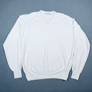 Vintage The Fox Collection‎ Mens V Neck Sweater XL Cotton White Made in USA